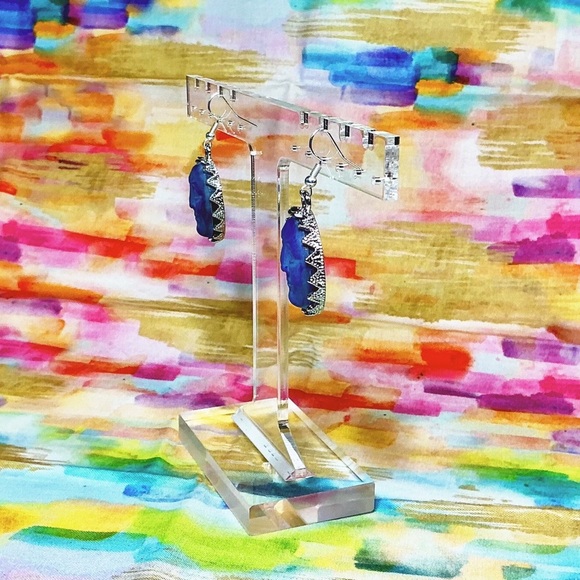 Iridescent Blue Moon Face Earrings Hand Crafted Sterling Silver Wires - Picture 4 of 6